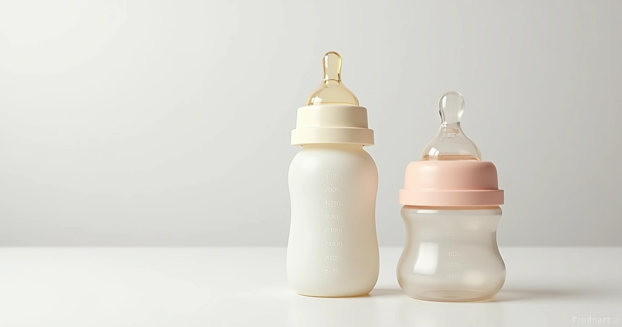 Duas mamadeiras para recém-nascidos em fundo branco com bicos de silicone e sistema anti-cólica